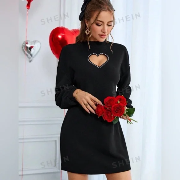SHEIN | Dresses | Black Dress With Rhinestones Heart Cut Out | Poshmark